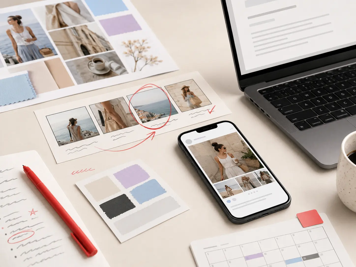 Instagram content creation workspace with LuNote caption and carousel editor