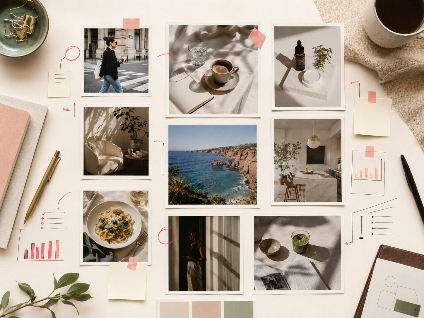 A creator reviewing Instagram content themes and visual patterns